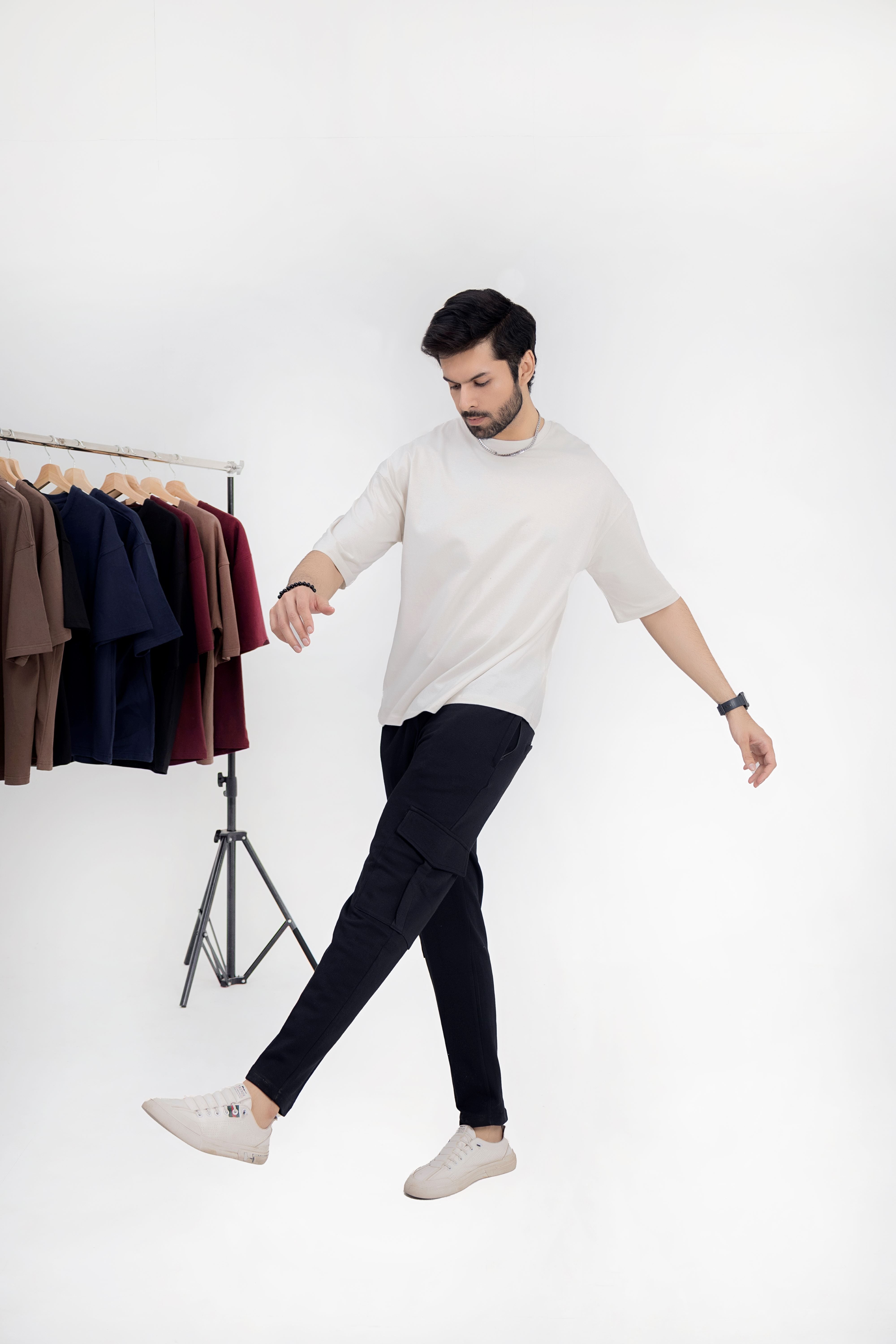 Black Cotton Terry Cargo Trouser
