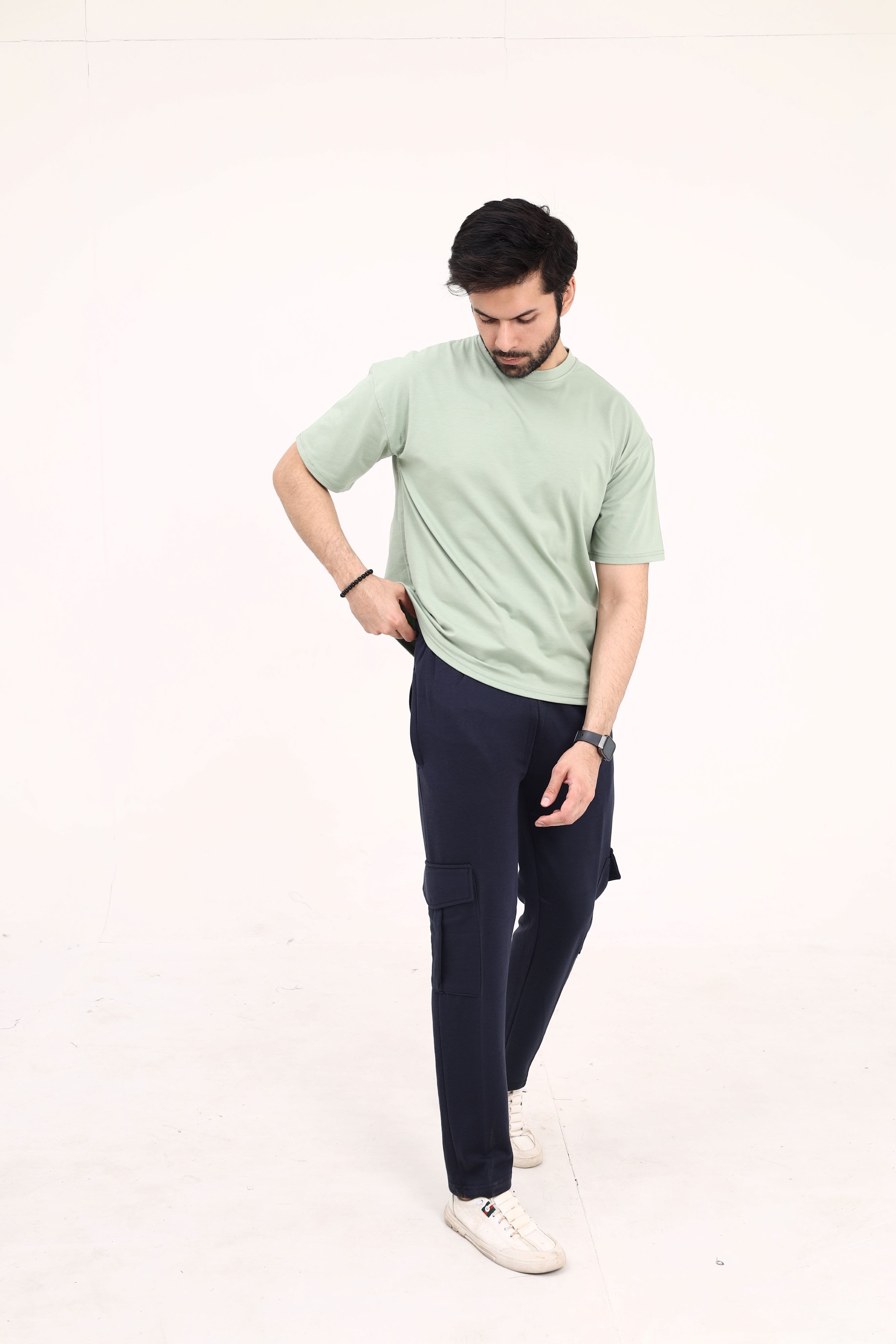 Navy Cotton Terry Cargo Trouser