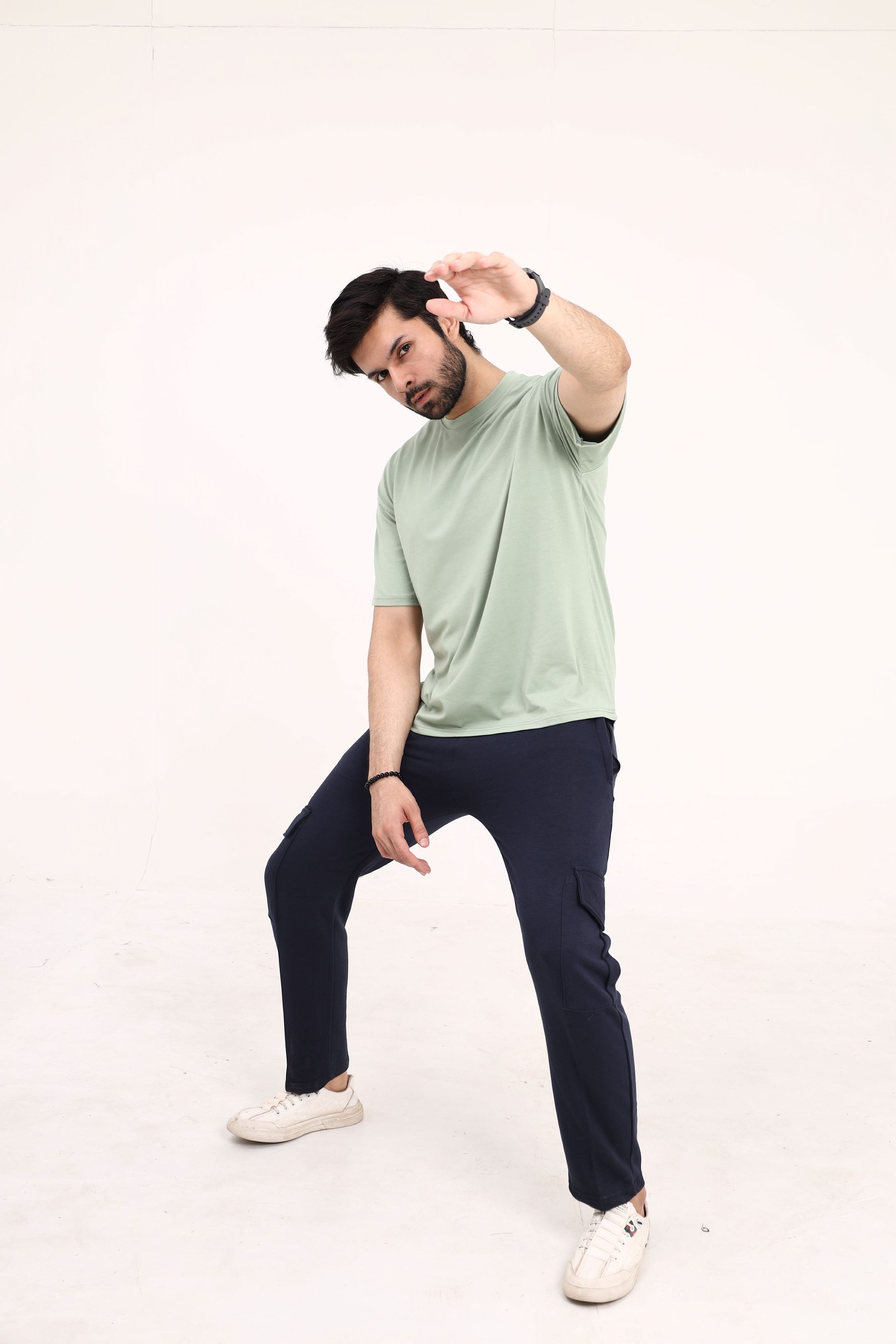 Navy Cotton Terry Cargo Trouser