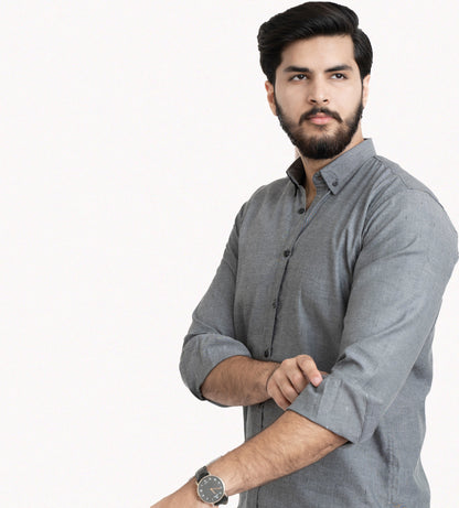 Grey Plain Button Down