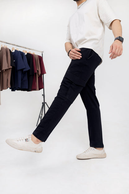Black Cotton Terry Cargo Trouser