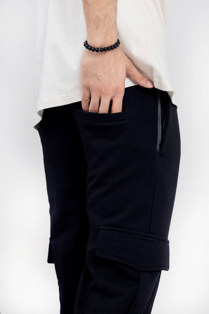 Black Cotton Terry Cargo Trouser