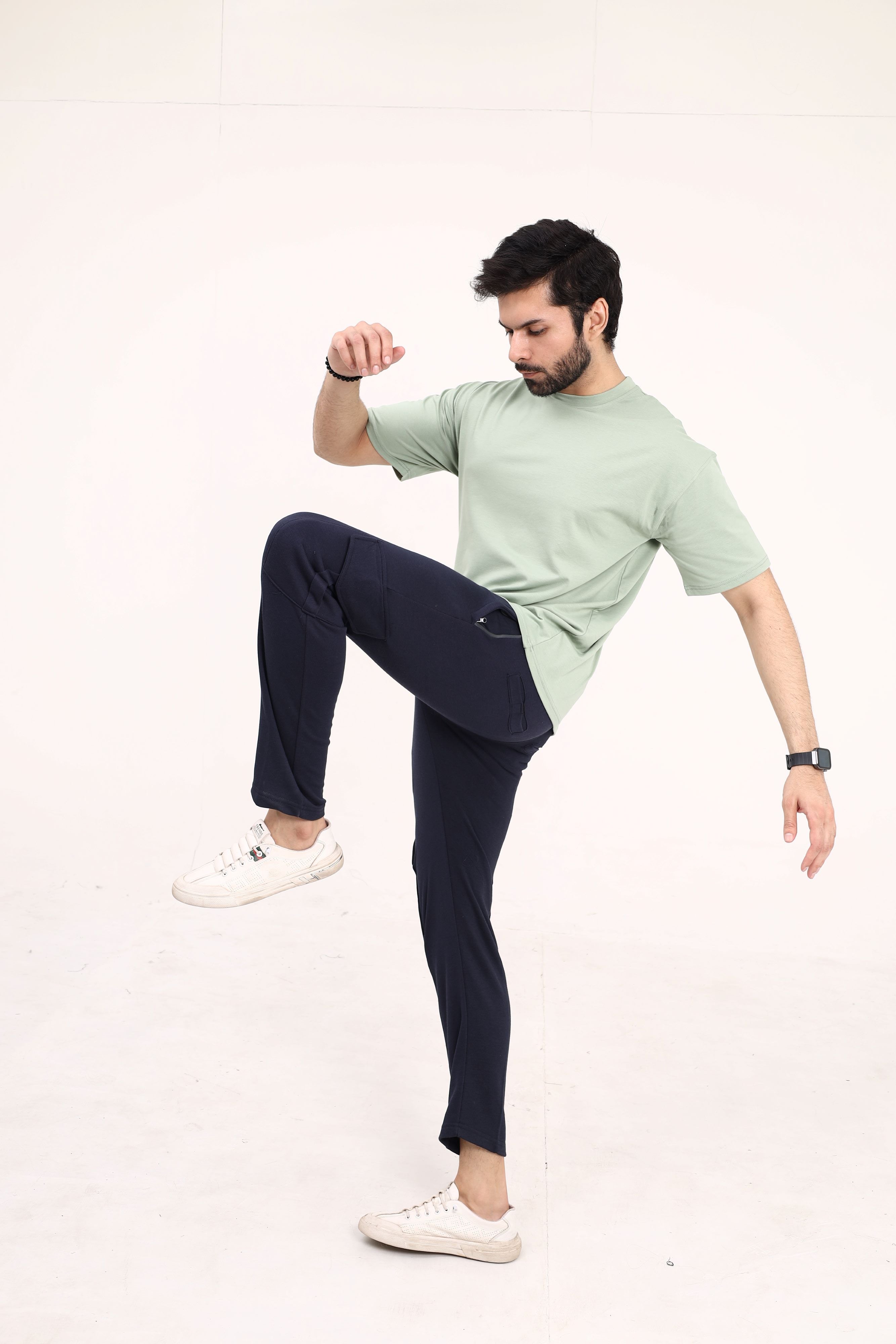 Navy Cotton Terry Cargo Trouser