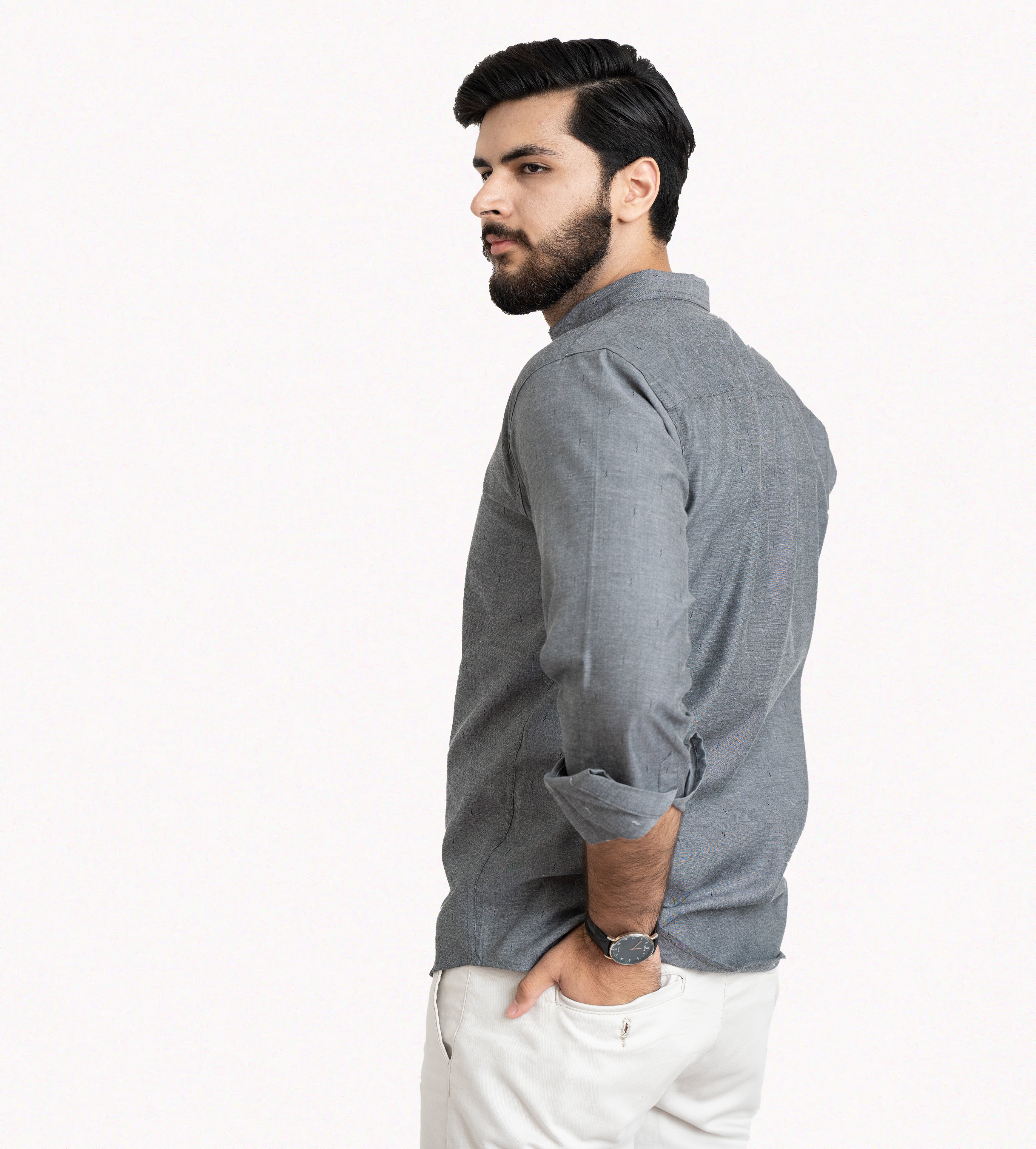 Grey Plain Button Down