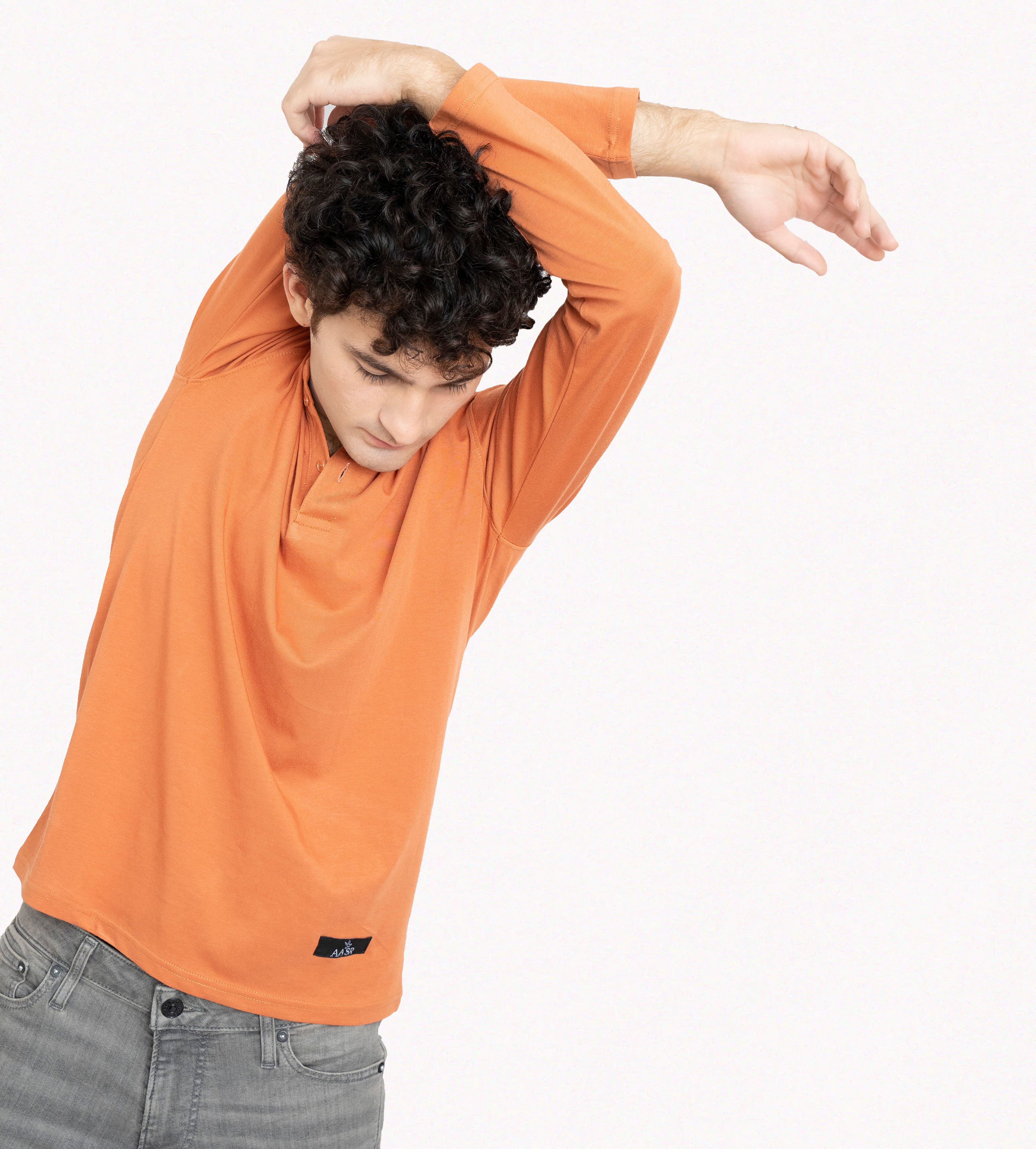 Orange Henley Full Sleeves
