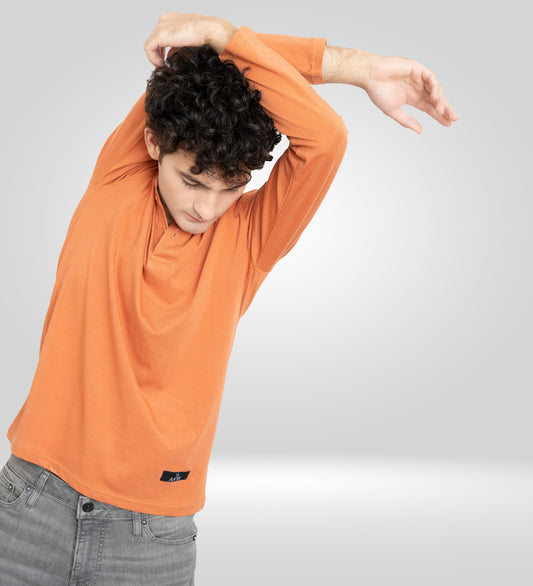 Orange Henley Full Sleeves